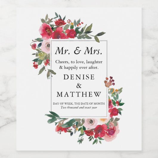 Wilde Rozen Wijnlabel Wijn Etiket (Enkel label)