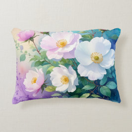 Wilde Rozen Wit Roze Blauw Turkoois Paars Waterver Accent Kussen