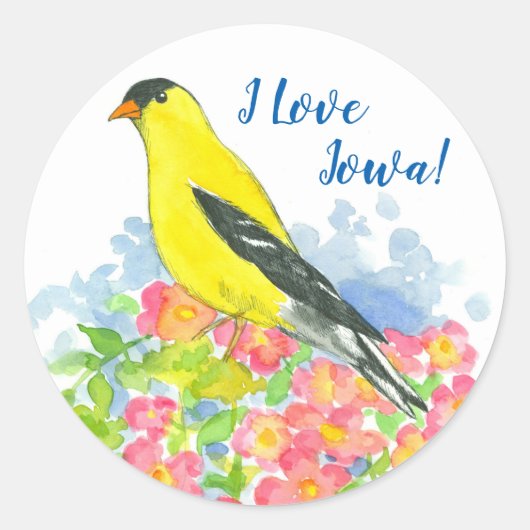 Wilde Rozen Yellow Goldfinch Bird Ronde Sticker (Voorkant)