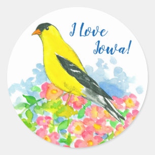 Wilde Rozen Yellow Goldfinch Bird Ronde Sticker