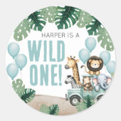 Wilde Safari 1e Verjaardag Ronde Sticker (Voorkant)