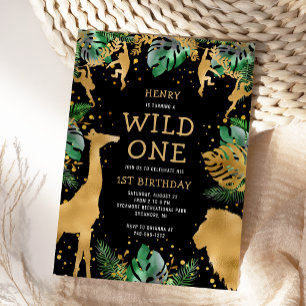 Wilde Safari 1e Verjaardag Zwart Groen Goud Kaart