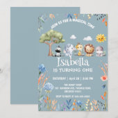 Wilde safari dier jungle Bloemige Verjaardag naam Kaart (Voorkant / Achterkant)