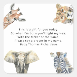 Wilde Safari Dieren - Aanbiddingskaarslabel Vierkante Sticker