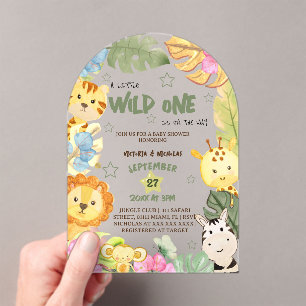Wilde Safari Dieren Baby Shower Acryl Uitnodigingen