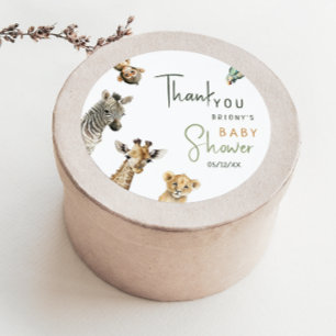 Wilde Safari Dieren Baby Shower Bedankje Favoriet  Ronde Sticker