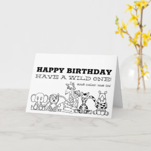 Wilde Safari Dieren, Birthday om kinderen te kleur Kaart