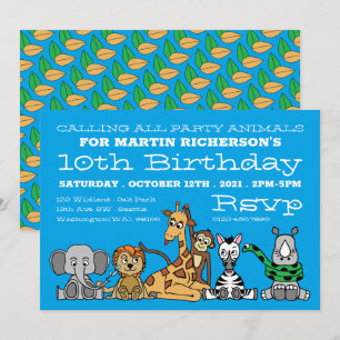 Wilde Safari Dieren, Birthday Party van Kind Kaart