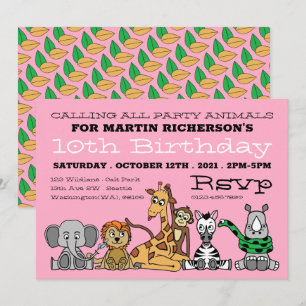 Wilde Safari Dieren, Birthday Party van Kind Kaart