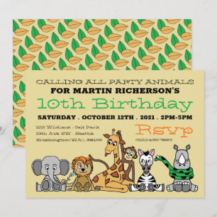 Wilde Safari Dieren, Birthday Party van Kind Kaart