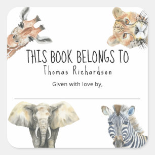Wilde safari-dieren - Dit boek is van  Vierkante Sticker