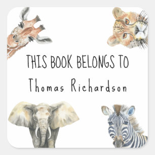 Wilde safari-dieren - Dit boek is van Vierkante Sticker