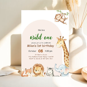 Wilde Safari Dieren Jongen 1e Verjaardag Kaart