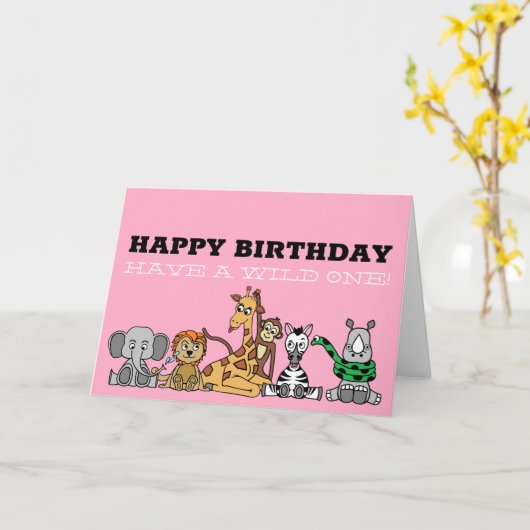 Wilde Safari-dieren, kinderdag Kaart (Gele Bloem)