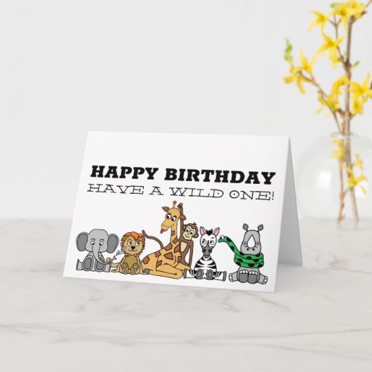 Wilde Safari-dieren, kinderdag Kaart (Gele Bloem)