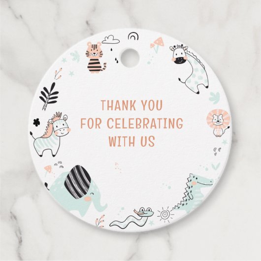 Wilde safari dieren kinderen verjaardag dank je we bedankjes labels (Voorkant)