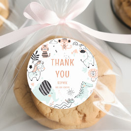 Wilde safari dieren kinderen verjaardag dank je we ronde sticker