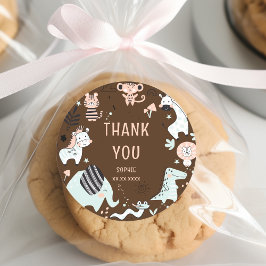 Wilde safari dieren kinderen verjaardag dank je we ronde sticker