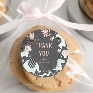 Wilde safari dieren kinderen verjaardag dank je we ronde sticker