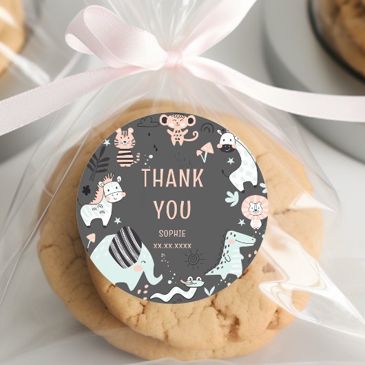 Wilde safari dieren kinderen verjaardag dank je we ronde sticker
