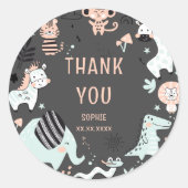 Wilde safari dieren kinderen verjaardag dank je we ronde sticker (Voorkant)