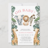 Wilde Safari Dieren Meisje Baby Shower Kaart (Voorkant)