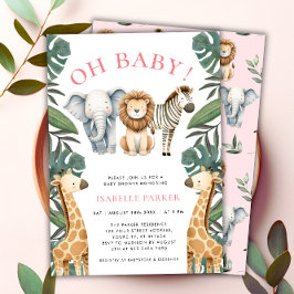 Wilde Safari Dieren Meisje Baby Shower Kaart