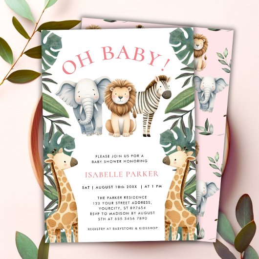 Wilde Safari Dieren Meisje Baby Shower Kaart