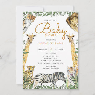 Wilde Safari Dieren met Giraffe Baby shower Kaart