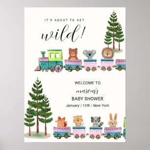 Wilde Safari Dieren Trein Baby Shower Welkom Poster