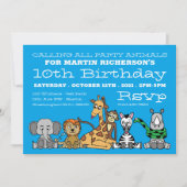 Wilde safari-dieren, verjaardagsfeestje voor kinde kaart (Voorkant)