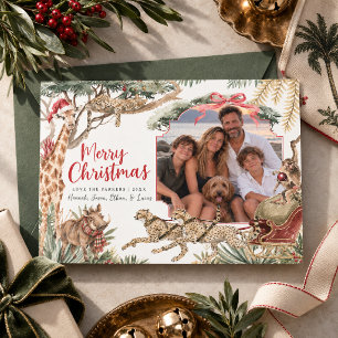 Wilde Safari Kerst Familie Foto Vakantiewenskaart Feestdagenkaart