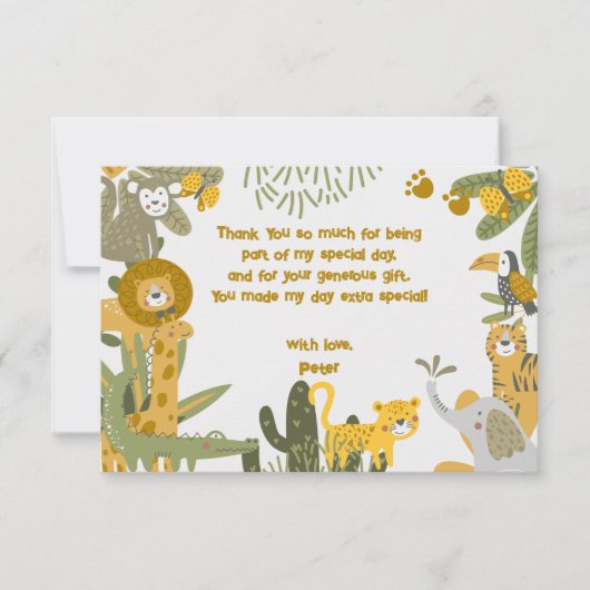 Wilde safari kinderverjaardag bedankkaart (Voorkant)