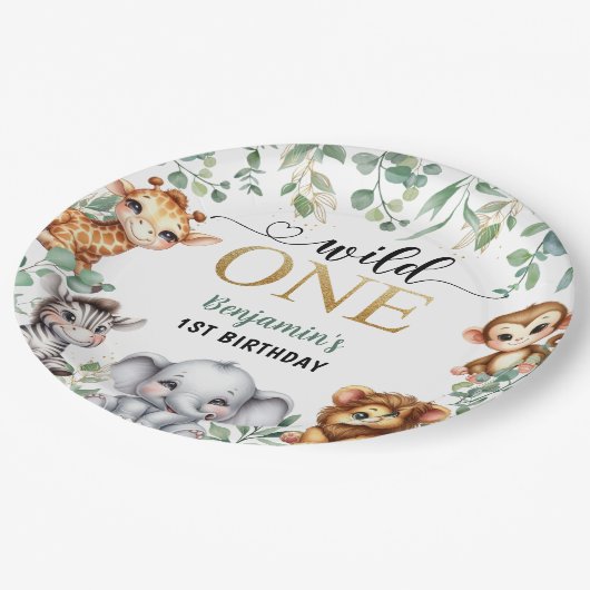 Wilde | Safari Oerwoud Dieren 1e Verjaardag Papieren Bordje (Gekanteld)
