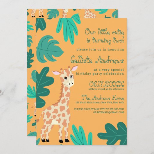 Wilde Schattigee groene Oranje Giraffe Verjaardag Kaart (Voorkant / Achterkant)