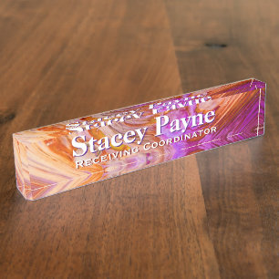 Wilde Sinaasappel en Fuscia Acryldesk Naambordje