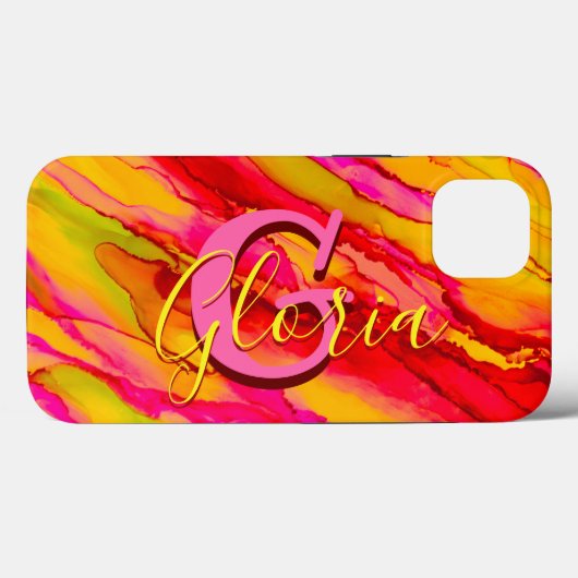 Wilde Sinaasappel en Fuscia Alcohol Ink Case-Mate iPhone Case (Achterkant (horizontaal))