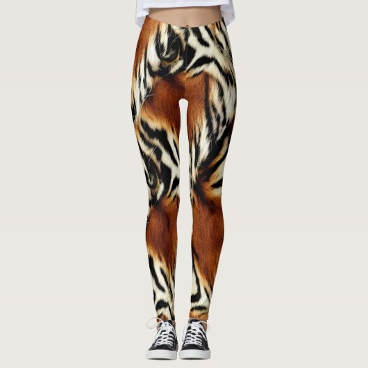 Wilde Sinaasappel- en witte tijgerstrepen Leggings (Voorkant)