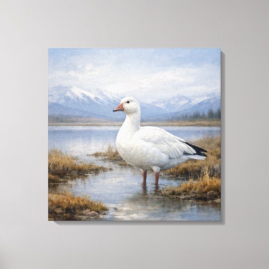 Wilde sneeuwgans bergmeer canvas afdruk (Voorkant)