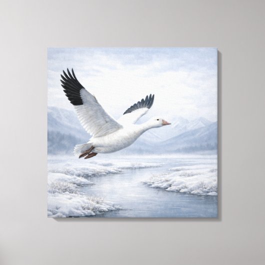 Wilde sneeuwgans vliegend in de winter canvas afdruk (Voorkant)