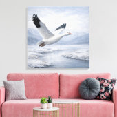 Wilde sneeuwgans vliegend in de winter canvas afdruk (Insitu (Woonkamer))
