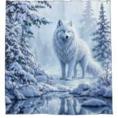 Wilde sneeuwwolf roofdier natuur winterkunst douchegordijn (Voorkant)
