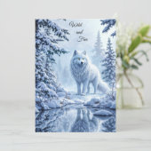 Wilde sneeuwwolf roofdier natuur winterkunst kaart (Staand voorkant)