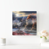 Wilde spiropaarden RUN TILL TOMORROW Square Wall  Vierkante Klok (Huis)