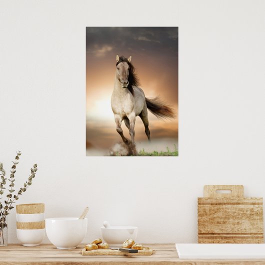 Wilde Stallion op zonsondergang Poster (Keuken)