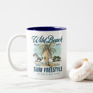 Wilde Strand – Surf Vrijheid Retro Strand Tweekleurige Koffiemok