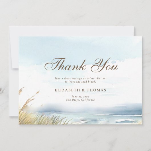 Wilde strandomheining Oceaan Gras Chic Elegant Tro Bedankkaart (Voorkant)