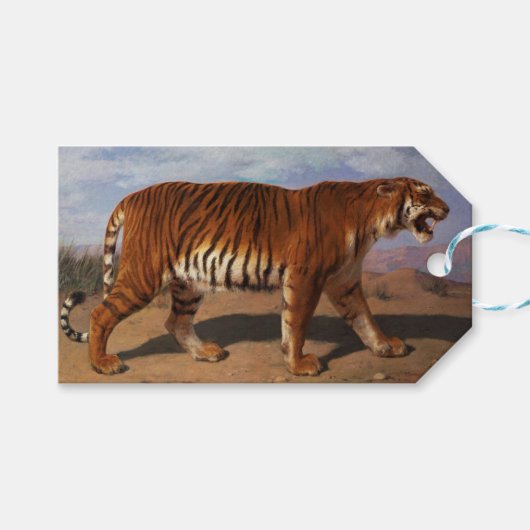 Wilde tijger die zijn prooi stalkt (door Rosa Bonh Cadeaulabel (Voorkant (Horizontaal))