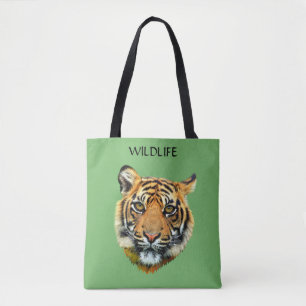 Wilde tijger dier gezicht op groen tote bag