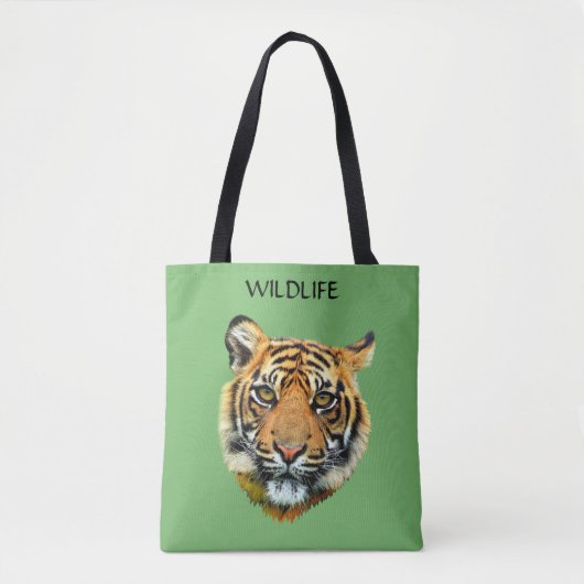 Wilde tijger dier gezicht op groen tote bag (Voorkant)